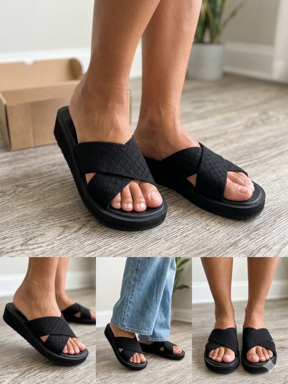Women’s Black Crisscross Slide Sandals – Easy Slip-On Comfort